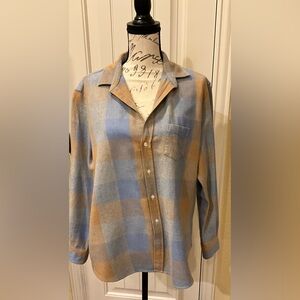 Frank & Eileen Blue and Tan Italian Flannel Plaid Button-Down Shirt! Never Worn!